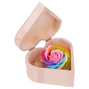 Set di accessori da bagno Fiore Scatola di rose in legno Piccolo cuore Simulazione colorata Sapone Organizzatore da bagno Scaffale portaoggetti