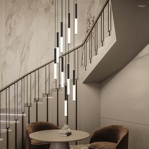 Lampadari Lampadario a LED moderno Lampadario a tubo lungo Scale Duplex Villa Illuminazione Le lampade decorative sono adatte per la lucentezza del ristorante