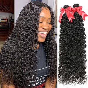 Gorące koronkowe peruki głębokie fali wiązki kręconych włosów splatania wody 30 -calowej Brazylijczyka dla czarnych kobiet ludzkich 221216