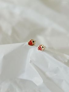 Stud￶rh￤ngen Goldtutu Pure 9K Gold Lovely Red Strawberry Mini Japanese and Korean Fruit Design Earbone Fine Designer