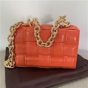 Leather ladies pillow small square bag fashion metal thick chain braided diagonal handbag218I
