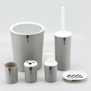 Bath Accessory Set 6 Piece Bathroom Solid Color Toilet Brush Toothbrush Holder Gargle Cup Soap Lotion Dispenser Storage