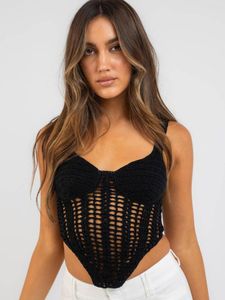Women's Swimwear Women Crochet Corset Top Hollow Out Front Cover Up Lace-up Back Tank Tops Handmade V-neck Bikini Blouse Push For Brand