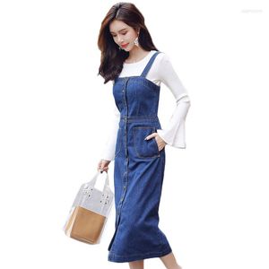 Casual Kleider Frauen Denim Ärmelloses Kleid Frühling Sommer Jean Spaghetti Strap Lose Lange Sommerkleid Damen Overalls Vestidos Y160