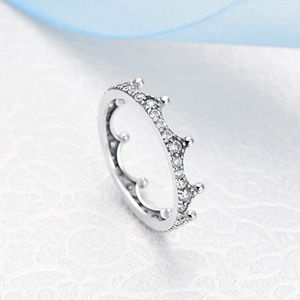 925 Sterling Silver Enchanted Crown Clear CZ Stones Ring Fit Pandora Charm Jewelry Engagement Wedding Lovers Fashion Ring For Women