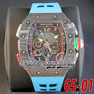 ZY Senaste ZFM65-01 MENS-Titta på M8215 Automatisk rörelse svart NTPT COBOL FIBER CASE SKELETON DIAL NUMBER Markers Blue Rubber Strap Super Edition Eternity Watches