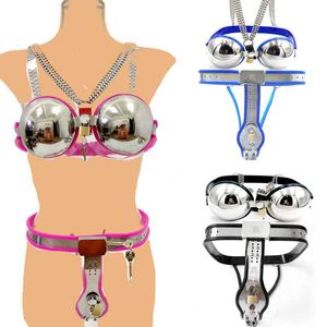 Beauty Items Stainless Steel Female Chastity Belt Locks Pants Bra Bondage Set sexy Toys for Woman Adult Erotic Cbt BDSM sexyy Lingerie