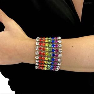 Bedelarmbanden ins multicolor strass regenboog armband bangle hand sieraden voor vrouwen glanzende kristal multi-row brede kettingcadeau