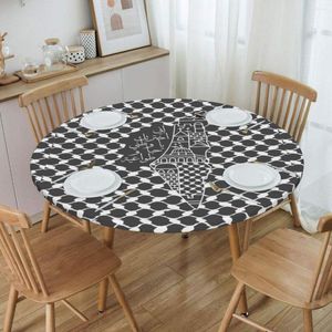 Table Cloth Round Arabic Calligraphy Palestinian And Kufiya Pattern Waterproof Tablecloth Cover Backed With Elastic Edge