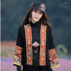 Etnisk kläder Kinesiska jacka Kvinnor broderier Cardigan Autumn Winter Style Patchwork Oriental Tang Suit Traditionell Vintage Short Coat