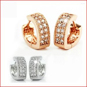 Hoop Earrings Joyme Women Jewelry Rose Gold-Color Cute Heart Small Double Zircon Earring Gift For Party