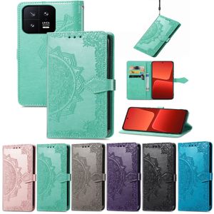 Imprint Lace Flower Wallet Leather Cases For Xiaomi 13 Pro 12T 12s 12 Ultra Redmi A1 Plus Note 12 Pro Holder Flip Cover Fashion Lady Card Slot Book Phone Purse Strap