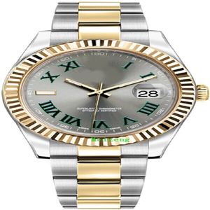 Relógio de pulso de luxo novo Datejust II 41mm 18kt YG Superliga 904L Antracite Wimbledon Verde Romano