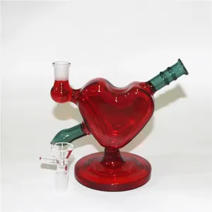 Vacker kärlek glas vatten rör dab riggar vattenpipa hjärtformade glas bongs oljerigg skålar tjocklek för shisha bong bubbler ask catcher