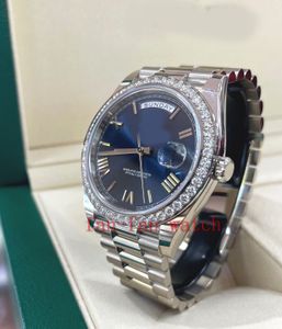 2023 QC 오토매틱 무브먼트 시계 President Day-Date 40mm 228349 RBR 18K W Gold Blue Dial Factory Bezel NEW