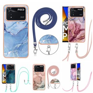 Marble Shockproof Cases For Redmi Note 11T 10 10S A1 9A 10 Xiaomi POCO M4 PRO 4G X4 5G X1 NFC 11T Chromed Soft TPU Stone Metallic Granite Covers Crossbody Shoulder Strap