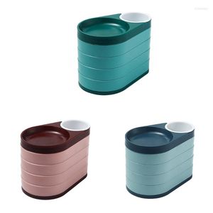 Förvaringslådor toalettbord roterande smyckeslåda makeup borsthållare 4 lackör örhänge halsband ringar plastfodral bricka stora kosmeti