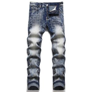 Retro Blue Print Stretch Męskie dżinsy Slim Fit Pencil Pants Spring Lato Mężczyzna codzienne spodnie Pantelones Para hombre w trudnych dżinsach