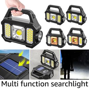 Solar Lights Flashlight Portable LED Searchlight Solar/USB uppladdningsbar vattent￤t 6-Gear Torch Camping Light Cob Work Light