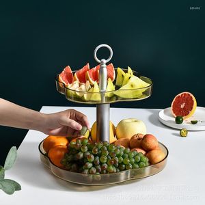 Plates 2 Layer Fruit Bowl With Handle 360 Rotating Snack Cake Stand Tray Dessert Plate Storage Basket Wedding Party Tableware