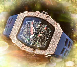 Popolare Uomo Donna Moda Hollow Skeleton Dial Orologio con diamanti pieni Anello Iced Out Tre perni Cintura in gomma Bracciale solido originale Movimento al quarzo Orologio da polso