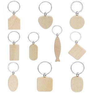 Estoque Beech Wood Keychain Favors Blank Personalizado Nome de tag personalizado Id Pingente key ring buckle presentes de anivers￡rio criativos
