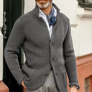 Menströjor 2022 Autumn Light Luxury Fashion Sweater Stand Collar Cardigan Men Sticked Jacket All-Match Boutique Clothing Simple Style2024