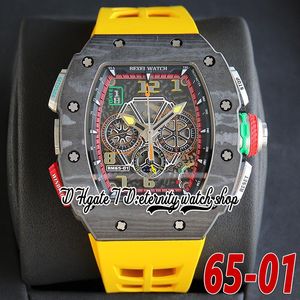 ZY Latest zfm65-01 Mens Watch M8215 Automatic Movement Black NTPT Carbon Fiber Case Skeleton Dial Number Markers Yellow Rubber Strap Super Edition eternity Watches