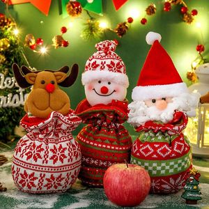 Christmas Decorations Candy Holder Bag Drawstring Cartoon Plush Toilet Roll Paper Cover Decor Festival Snack Gift Storage Organizer J2Y