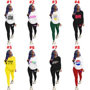 Toptan Sonbahar Kış Trailsits Kadın Giysileri Kazak Sweatshirt ve Pantolon İki Parça Seti eşleşen Sweatsuits Sıradan Baskı Kıyafetleri Açık Jogger Takımları 8731