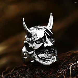 Cluster Rings Punk High Polish Japanese Prajina Ghost Mask Ring For Men 316L Stainless Steel Demon Skull Fashion Jewelry