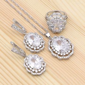 Collana Orecchini Set Argento Sterling 925 Per Le Donne Accessori Per Feste Anello Con Pendente In Cristallo Di Zirconi Cubici Bianchi