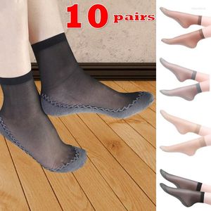 Women Socks 5/10 par Summer Velvet Silk Pack Cotton Bottom Soft Fashion Ultrathin Breattable Transparent Sexig Sock Lot