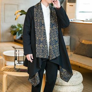 Ethnic Clothing 2023 Autumn Men Chinese Style Linen Hanfu Traditional Cardigan Jacket Male Oversized Kimono Ancient Irregular Cloak KK4482