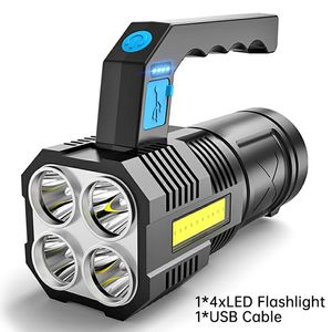 Powerful LED Flashlight USB Rechargeable Handheld Lantern Camping Portable Lamp Built in Battery Lighting COB 4 LED Flashlights