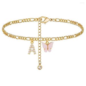 Anklets kvinnor charmigt mode med initialer ankeln ankelarmband 14k guld pläterad present kubansk kedja justerbar längd parti dating strand