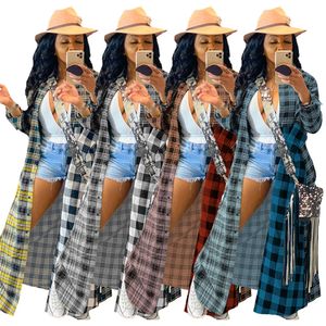 Wholesale Plaid Shirts Women Clothes Fall Winter Coats Long Sleeve Checked Blouses Female Long Style Cardigan Casual Outerwear Streetwear Clothing 8823