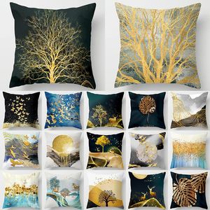 Kudde 45x45cm Fall Golden Tree Forest Polyester Throw Cover Car Home Decor Soffa Bed Decorative Pillow Case