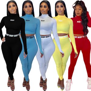 Höstvinterbanor Kvinnor Två stycksuppsättningar plus storlek 2xl Body Outfits Lång ärm Pullover Top and Pants Matching Set Solid Sports Suit Casual Sportswear 8760