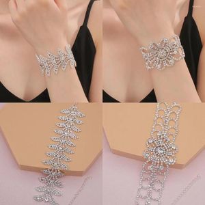 Charm Bracelets More Styles Wedding Bridal Rhinestone Big Flower Bracelet Hand Jewelry For Women Crystal Wide Bangle Party Accessories