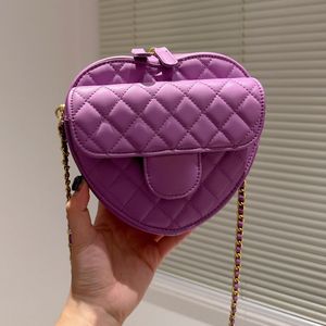 Damen-Mini-Love-Herz-Designer-Taschen, Lammfell, klassisch, diamantgesteppt, Metallbeschläge, Lederkette, Schulter-Crossbody-Geldbörsen, Damenhandtaschen mit Münzbeutel, 16 cm