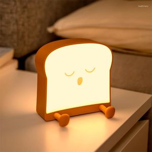 Nattlampor Bröd Toast LED -ljus USB -laddningsbar timer Portable Bedside Lamp presenter för barn Barn Kvinnor Rumdekor Birthday