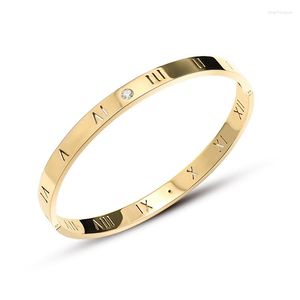 Bangle Titanium Steel Women Fashion Luxury Roman Numbers Zircon for Girls Anniversary Party Jewelry Gifts