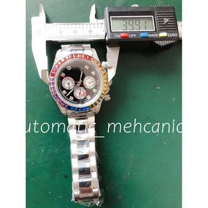 スーパークオリティメンズウォッチ40mmシルバーレインボーカラフルなダイヤモンドベゼル自動機械運動ref.116599ステンレス鋼サファイアガラス腕時計