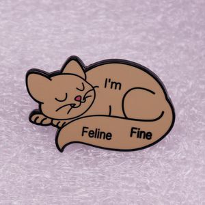 Sleeping Cat Brosch Cute Animal Emamel Pin Lazy Kitty Badge