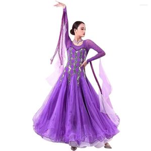 Scen Wear Customized Modern Dance Competition Costumes Women High Quality Purple Ballroom Dress Performance Tango Waltz