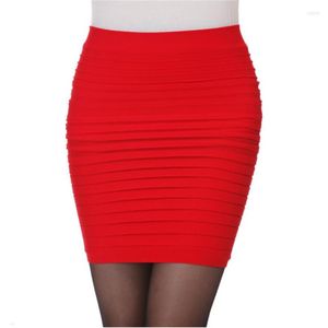 Skirts YRRETY Fashion High Waist Stretch Mini Skirt Slim Women Sexy Pencil Folded Short Candy Colors Lady Office Summer Bottom Clothes