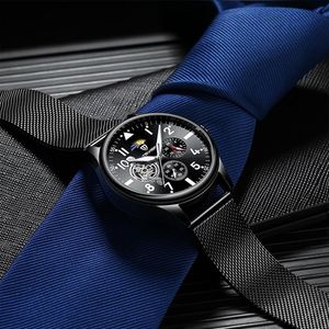 2021 Tevise Men Automatic Mechanical Watch Black Full Steel Tourbillon Wristwatch Moon Phase Chronograph Male Clock261H