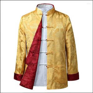 Roupas étnicas Tang Terno Camisa Chinesa Estilo Gola de Jaqueta Tradicional Para Homens Seda Kungfu Cheongsam Top Hanfu Ambos os Lados