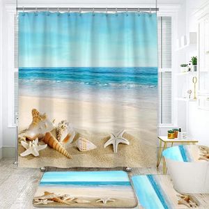 Shower Curtains Seaside Landscape Abstract Print Bathroom Accessories Partition Waterproof Thicken Bath Curtain Rugs And Mat Set